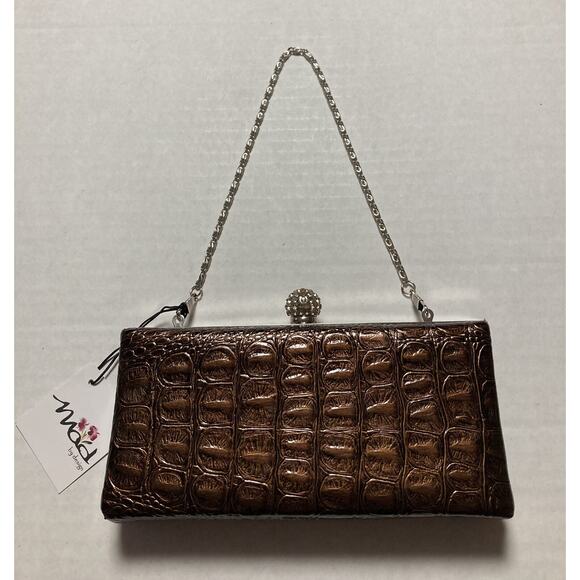 Vintage Womens Mad by Design Clutch Purse Snail Chain Rhinestone Knob Brown NOS - Picture 1 of 15